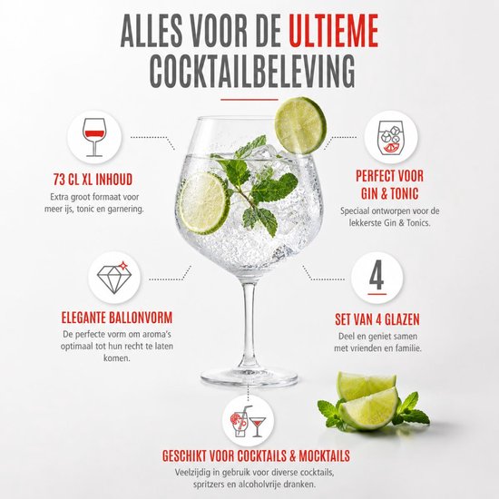 Verres à cocktail Alpina, lot de 4 - Verres pour gin tonic, Aperol Spritz et cocktails - Verre à gin tonic 73 cl - Set à cocktails - Verre