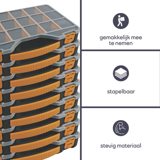 Boîte d'assortiment Perel, max. 20 compartiments, 16 séparateurs, couvercle transparent, empilable, 326 x 257 x 48 mm, jaune/noir