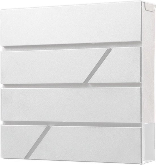 BRASQ Letterbox Hanging White Deluxe - Boîte aux lettres murale avec serrure et compartiment à journaux - avec matériel de montage et 2 clés - Boîte aux lettres - boîte postale - boîte à lettres - acier inoxydable