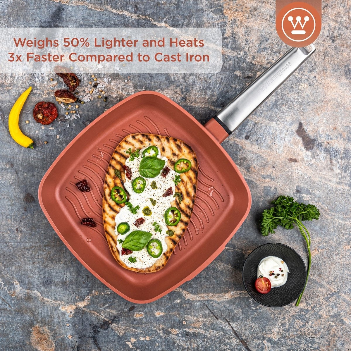 Westinghouse Performance Series Poêle à griller - Adaptée au four - 28 cm - Orange