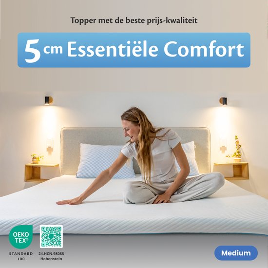 Surmatelas Ella 180 x 200 cm - Surmatelas de 5 cm d'épaisseur - Surmatelas en mousse à mémoire de forme - Dureté souple