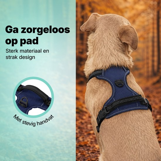 Harnais pour chien Jake and Jacky - Harnais anti-traction - Harnais pour chien - Harnais en Y - Réfléchissant - Bleu - Taille S