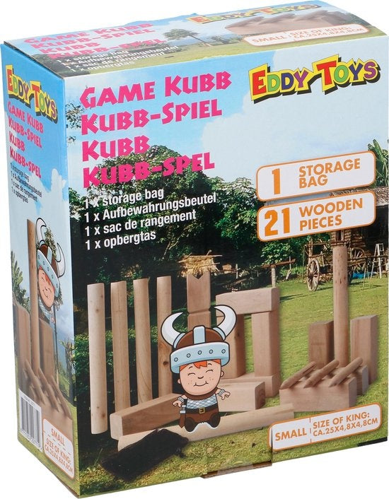 Eddy Toys Jeu Kubb - Kubb - Jeu d'échecs viking - Bois - avec sac de rangement - Petit