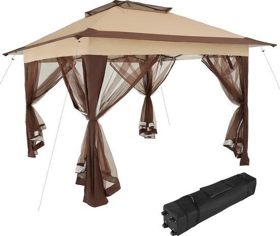Pavillon pliable Carabobo, Tectake®, Pavillon de jardin, 364x364x294cm, Marron