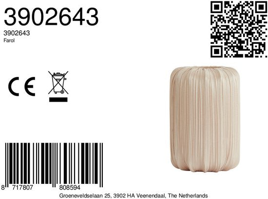 Light & Living - abat-jour - Farol - beige crème - tissu - Ø 20 cm - E27 - 3902643