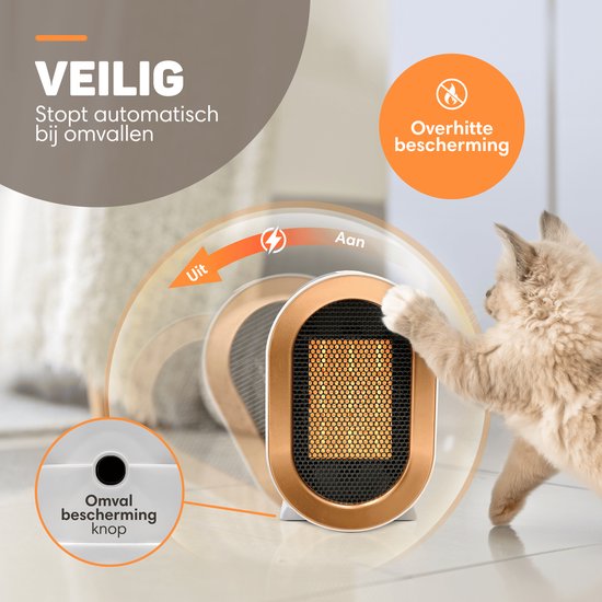 Vulpes Goods® Tech - Réchaud électrique Pro - Chauffage électrique d'intérieur - Réchaud à ventilateur - Réchaud en céramique - Chauffage - 2 niveaux - 1200W - Indication LED - Blanc