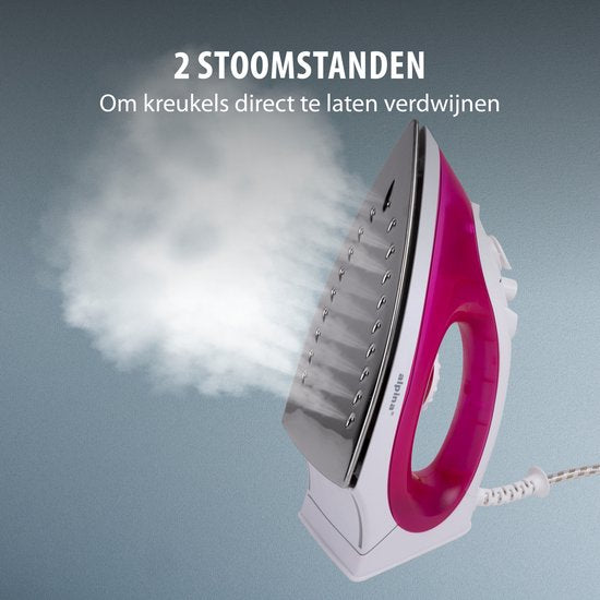 alpina Fer à vapeur - 2000 Watt - Température sans palier - Vapeur boost - Fonction spray - Semelle en acier inoxydable - Rose