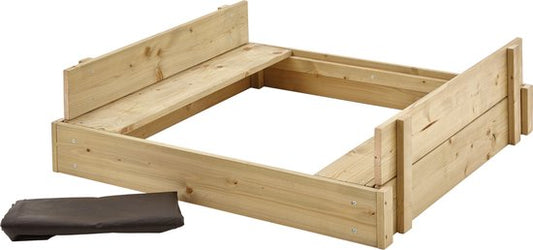 Tp Toys Bac à sable en bois avec couvercle, bancs et revêtement de fond