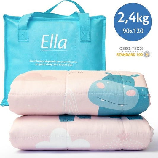 Ella® Couverture lestée pour Enfant 2,4kg - 90 x 120cm - OEKO-TEX Coton - Hippopotame