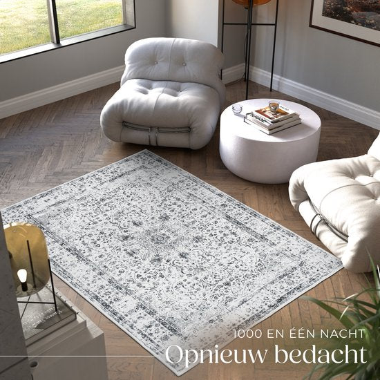 Tapis tectake® au design vintage - Dalia - Tapis à poils courts pour le salon, la chambre d'enfant, la chambre à coucher ou l'entrée - Lavable - Différentes dimensions - 120 x 170 cm - gris