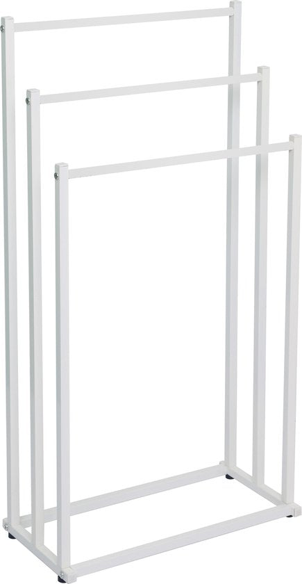 Niceey Porte-serviettes - 3 bras - Porte-serviettes - Porte-serviettes de salle de bains - Porte-serviettes sur pied - Métal - Feutres anti-rayures - Blanc