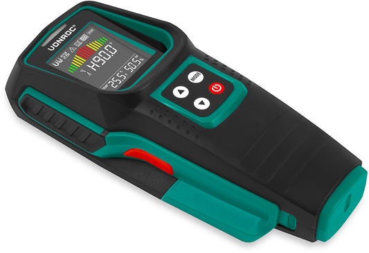 VONROC Localisateur de tuyaux WD501DC - Multidétecteur pour métal, bois et électricité - avec mesure numérique de l'angle, de la température et de l'humidité - LCD multicolore - 17 x 7 x 3 cm