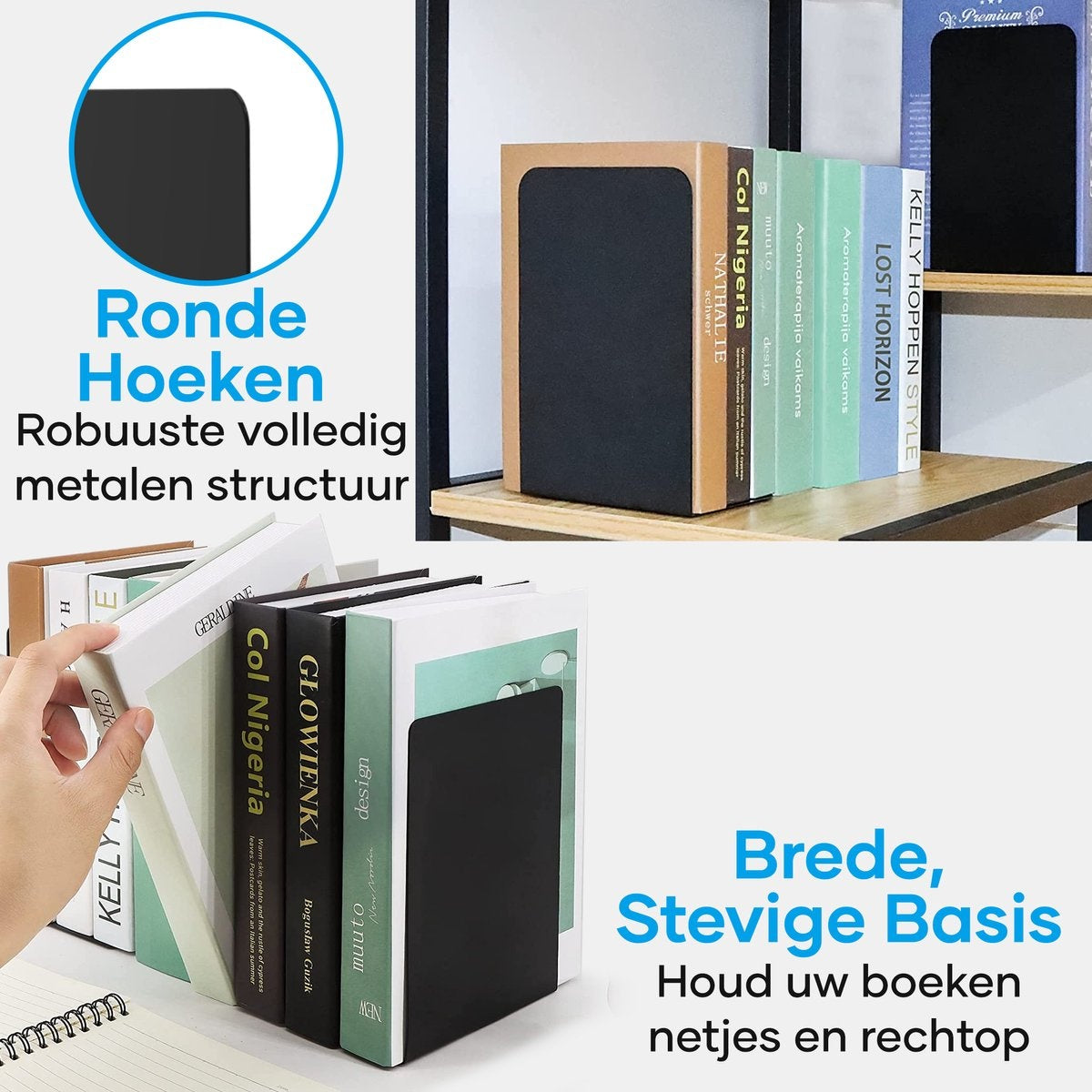 MATTI® - Serre-livres - Porte-livres en métal - Porte-livres - Lot de 2 - Noir