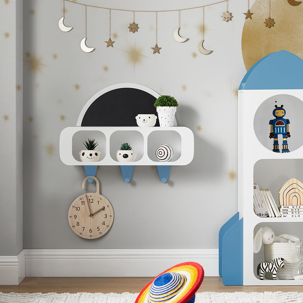 SoBuy KMB86-W Étagère murale pour enfants, étagère de rangement suspendue, porte-manteau pour enfants, étagère à livres, bibliothèque murale