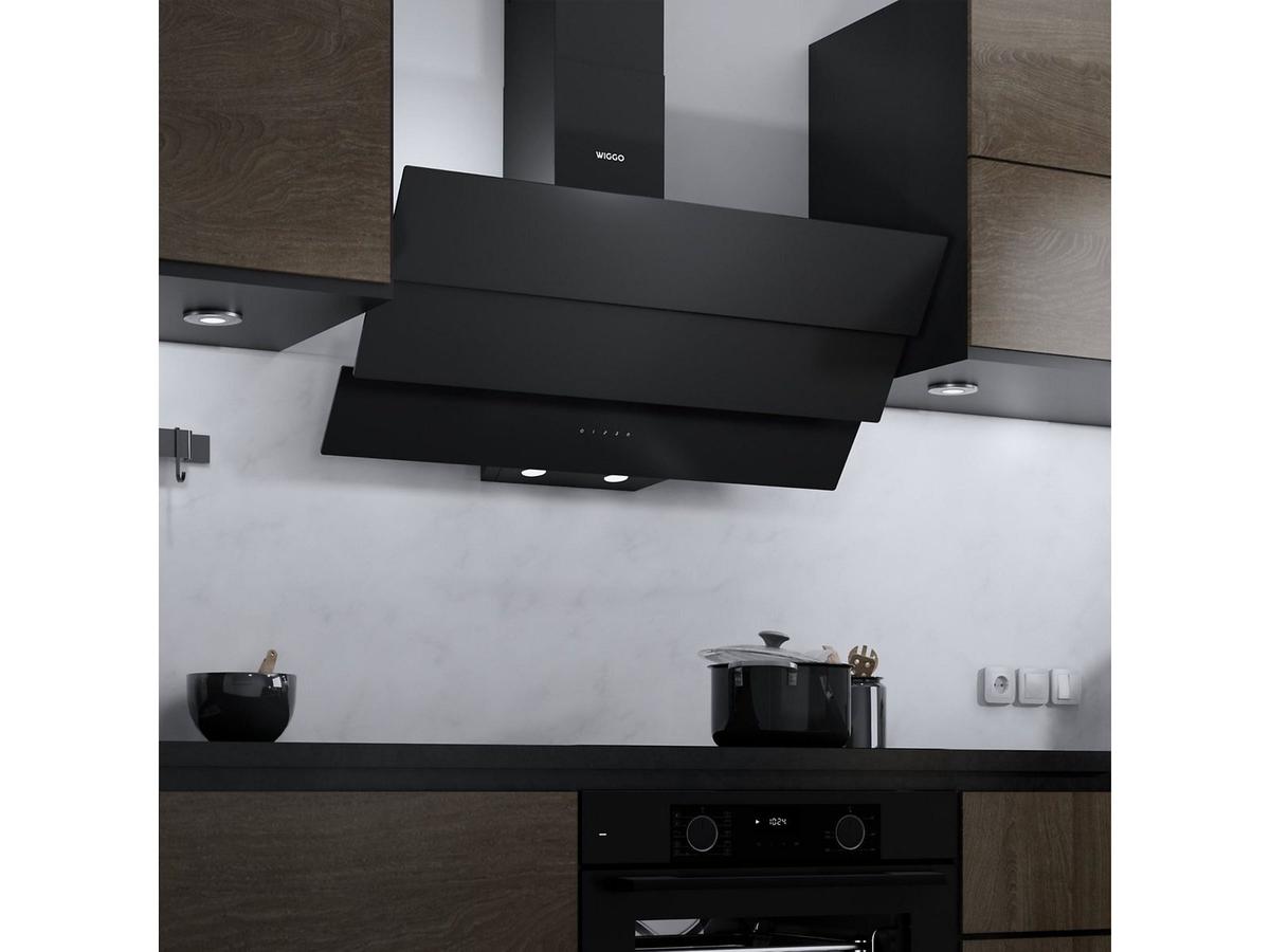 Hotte aspirante inclinée Wiggo - Modèle Triple Glas ECO - 90 cm - Noir
