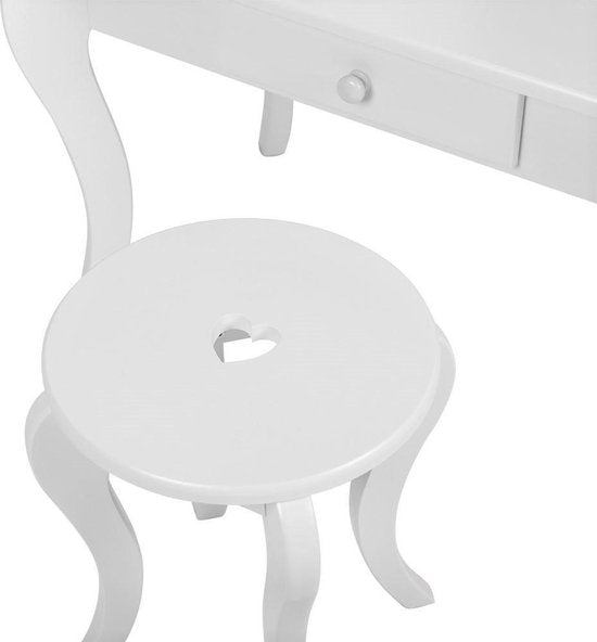 Table de coiffure cœurs enfants - table de maquillage - avec tabouret - blanc