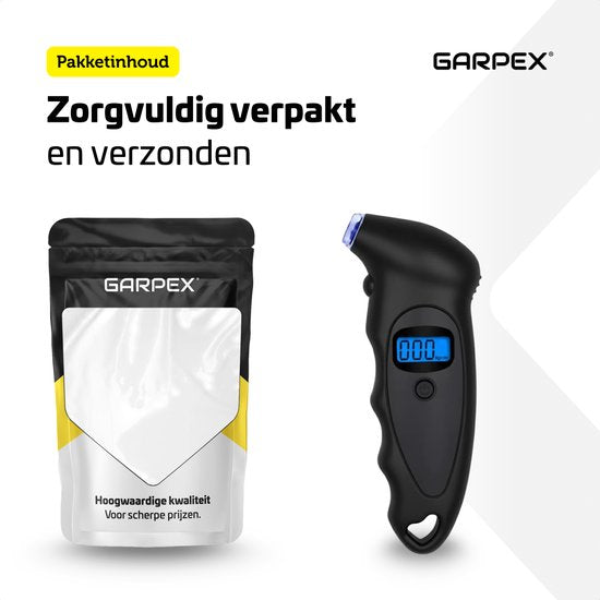 Garpex® Tyre Pressure Gauge - Manomètre pour pneus - Lampe de poche intégrée - Numérique - Manomètre