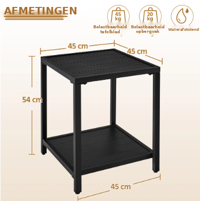 Table d'appoint Yaheetech - Table de jardin noire 45 x 45 x 54 cm