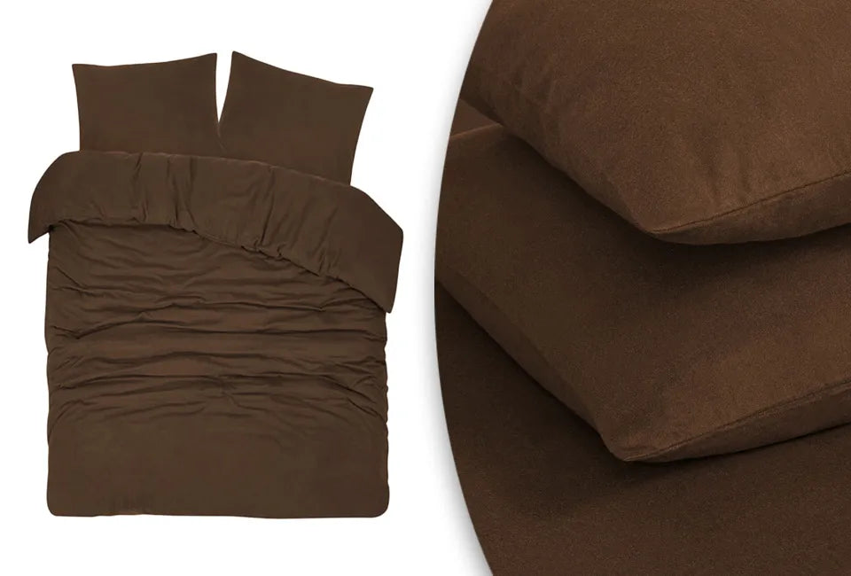 Ensemble de housse de couette DoubleDry Soft Collection, lit jumeaux 240 x 200 cm - Flanelle de coton - Marron