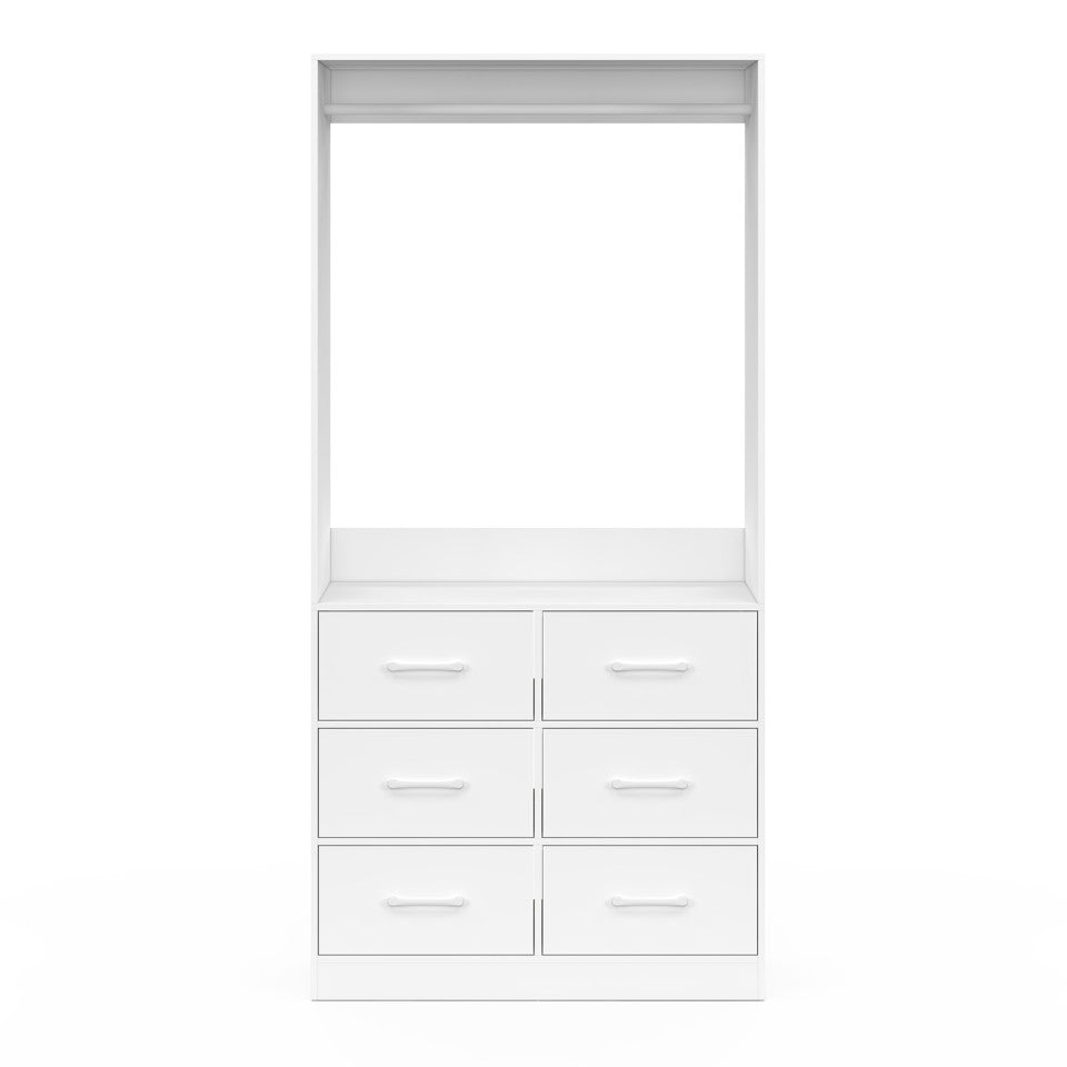 Armoire Uma blanche - 80 x 40 x 167 cm - Avec tringle à vêtements et 6 tiroirs