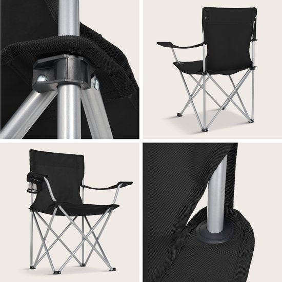 TRVLMORE Chaises de camping - pliables - 2-Pack - Capacité de charge 120KG - Sac de transport inclus - Chaise pliante - Chaise de pêche - Chaise de camping - Chaise pliante - Noir