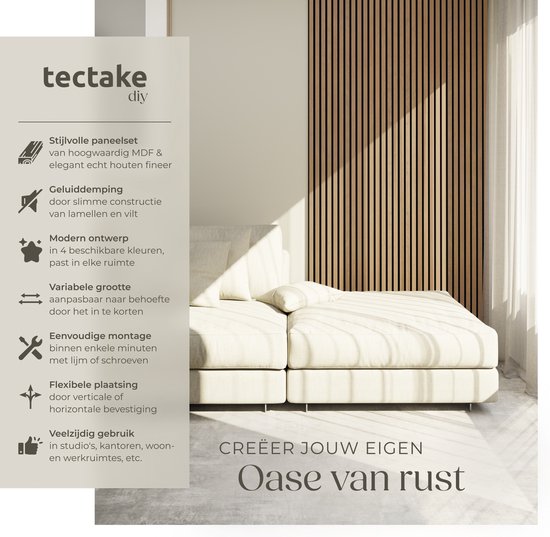 tectake® Jeu de 4 panneaux acoustiques Sonic Wall - Panneau absorbant le son - Isolation acoustique - Panneau mural acoustique - 120x60x2,1cm - Décoration murale acoustique - Chêne clair