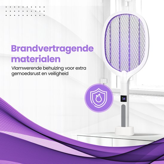 TTD® Premium Electric Fly Swatter and Mosquito Lamp Rechargeable with XXL 2 Meter Charging Cable and LCD Screen - 2 Stages Fly Swatter and Mosquito Lamp - 2500 Volts - Rechargeable via USB and Power Socket - With Safety Net - UV Light - Fly Catcher