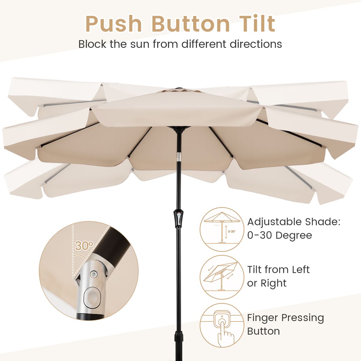 Parasol Coast inclinable - 3 mètres de diamètre - mât métallique - beige