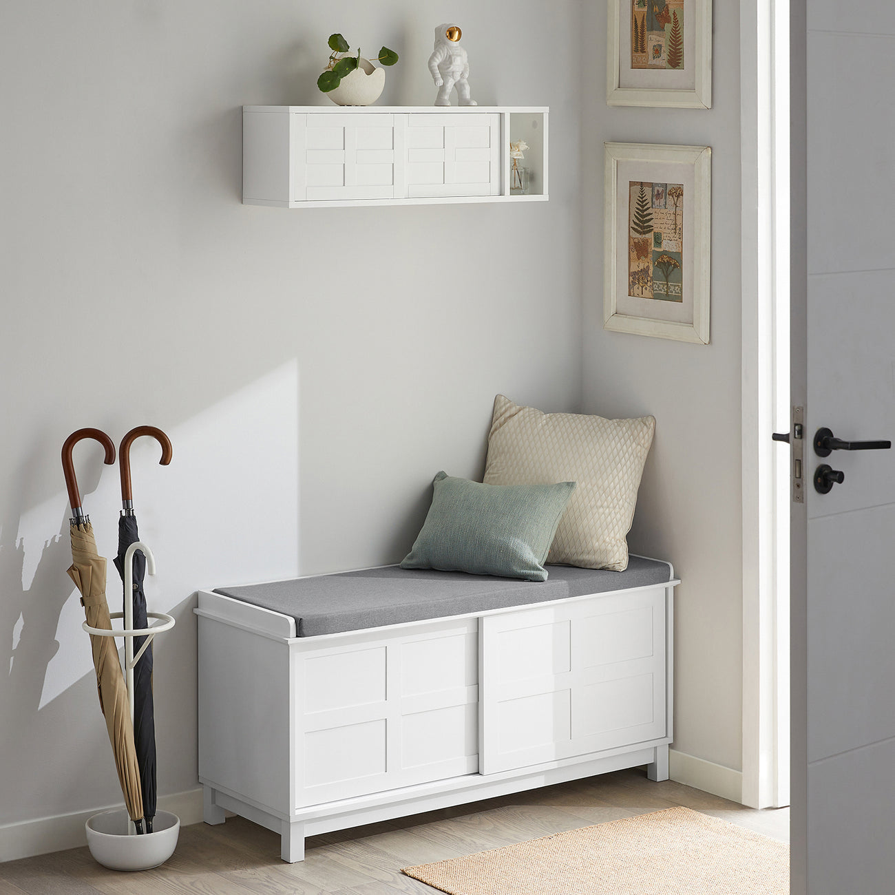 SoBuy FSR86-W Banc de rangement avec coussin d'assise - 114 x 40 x 53 cm - Blanc/gris