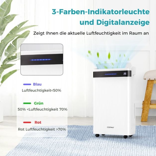 Déshumidificateur Coast – 28,5 L par jour – Jusqu'à 35 m² – 35 x 20 x 61 cm – Blanc