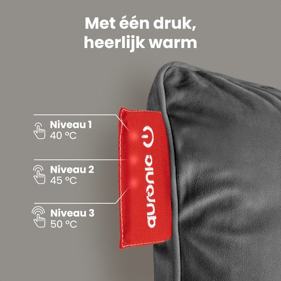 Auronic Heat Pillow - Velvet - 45x45 - Sans fil - Rechargeable - Oreiller électrique - Infrarouge - Gris