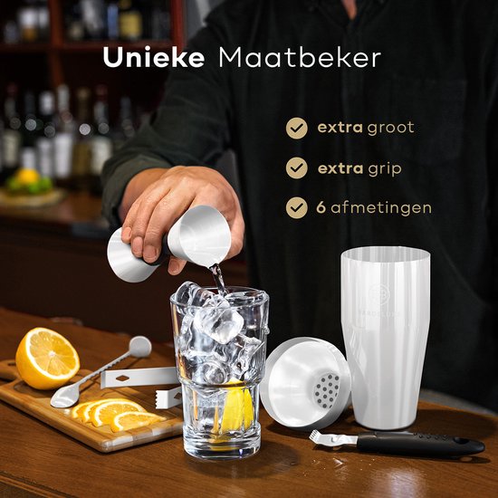 BarDeluxe® Cocktail Set - 12-Piece - Cocktail Shaker 750 ml - Stainless Steel - Includes Luxury Gift Box - Storage Bag & Recipe Book - White