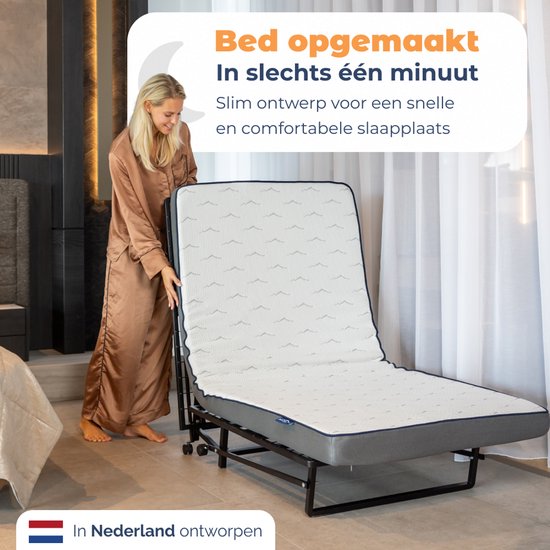 Lit pliant Best Life 90 x 200 - Lit d'appoint pliable - Lit pliant avec matelas - 1 personne - Lit pliant - Housse de rangement incluse