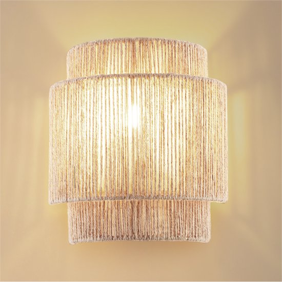 tectake® Lampe murale Lignea Lux - 40W - 12 x 23 x 25,5 cm - E14 - Lampe murale pour le salon, la chambre à coucher, la salle à manger - Lampe en toile de jute de style boho - Eclairage d'escalier - Semi-circulaire