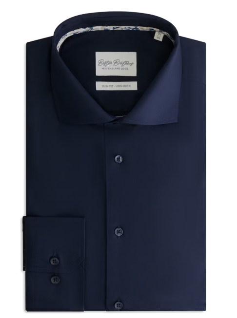 Boston Brothers Wide Spread Shirt - Navy Twill - Taille 41 - Slim Fit - 100% Cotton