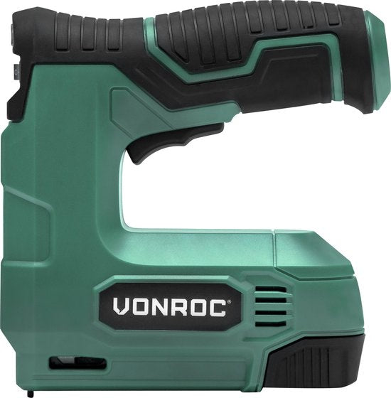 VONROC Accu tacker 4V - Set complet comprenant 900 agrafes et 300 clous