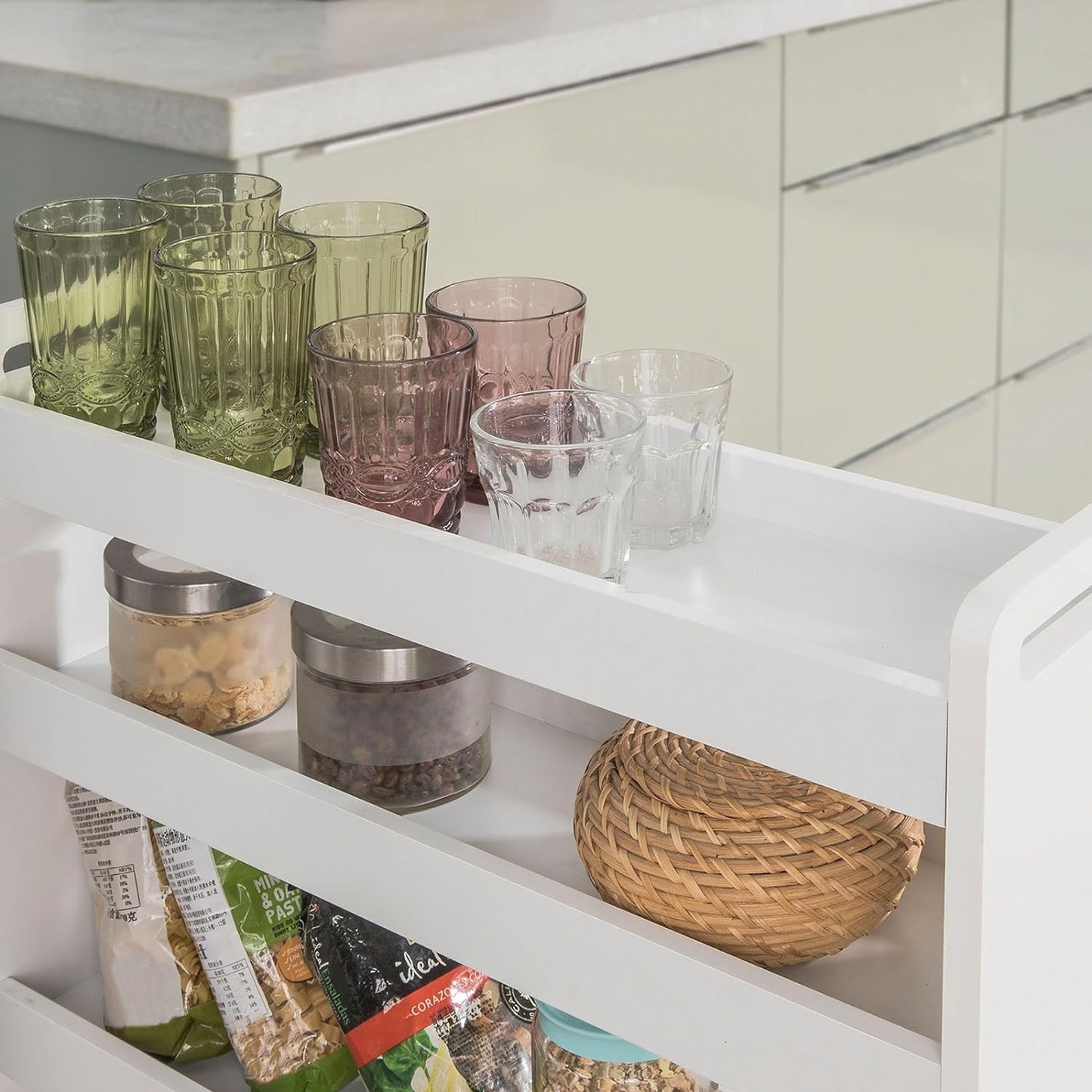 SoBuy Étagère de cuisine 4 niveaux sur roulettes - Max. 20 kg - 60 x 19 x 81 cm - Blanc