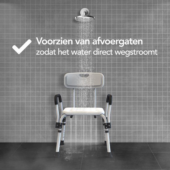 Chaise de douche Brixy avec dossier et accoudoirs amovibles - Antidérapante - Hauteur réglable - Poids max. 150 kg - Tabouret de douche