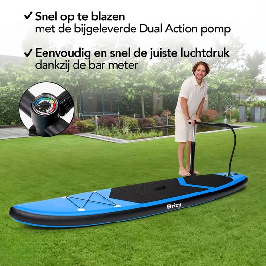 Brixy SUP Board - Inflatable Paddle Board - Set complet - 305 cm - Max. 150 kg - Bleu