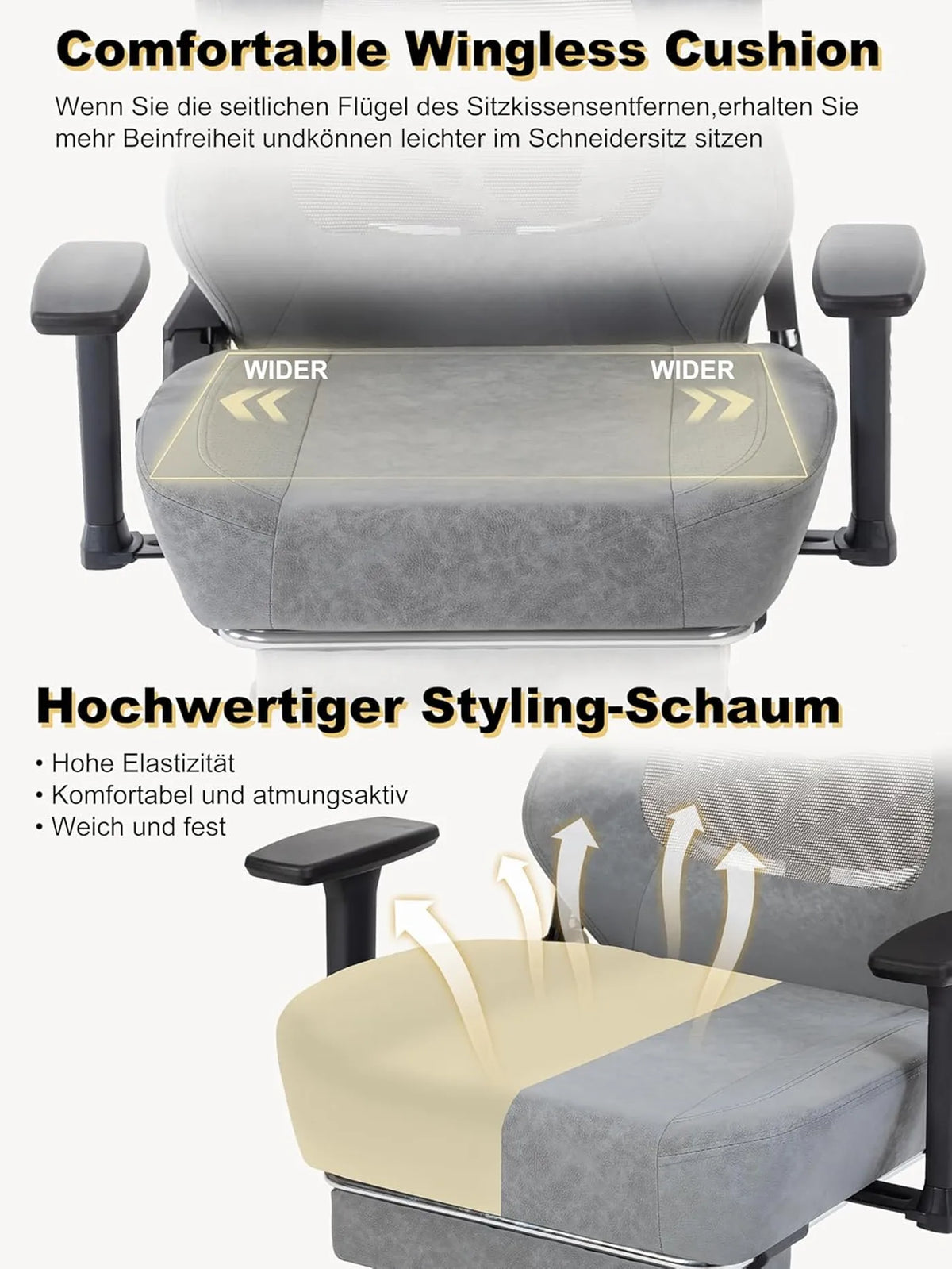 Fauteuil gaming ergonomique SYMINO avec dossier respirant – Cuir PU vintage – Gris – Métal et mousse