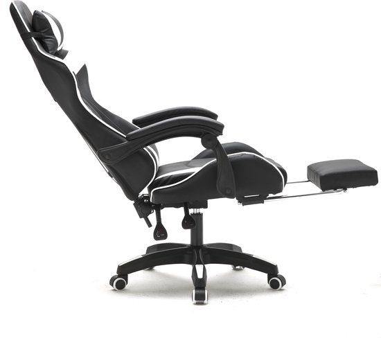 Chaise de jeu DMV - Extensible - Max. 110kg - Coussin de nuque inclus - 128 x 63 x 50cm - Noir & Blanc