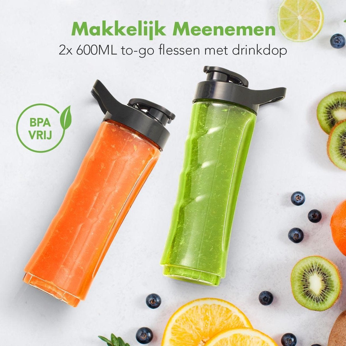 Mini Blender - KitchenBrothers - 2 gobelets à emporter - 350W - acier inoxydable