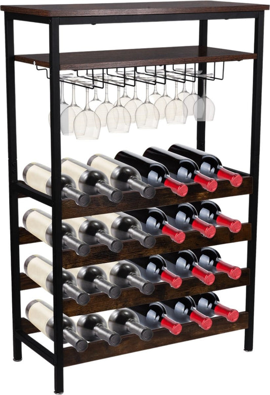 Niceey Support à vin - Pour 24 bouteilles et 15 verres - Noir