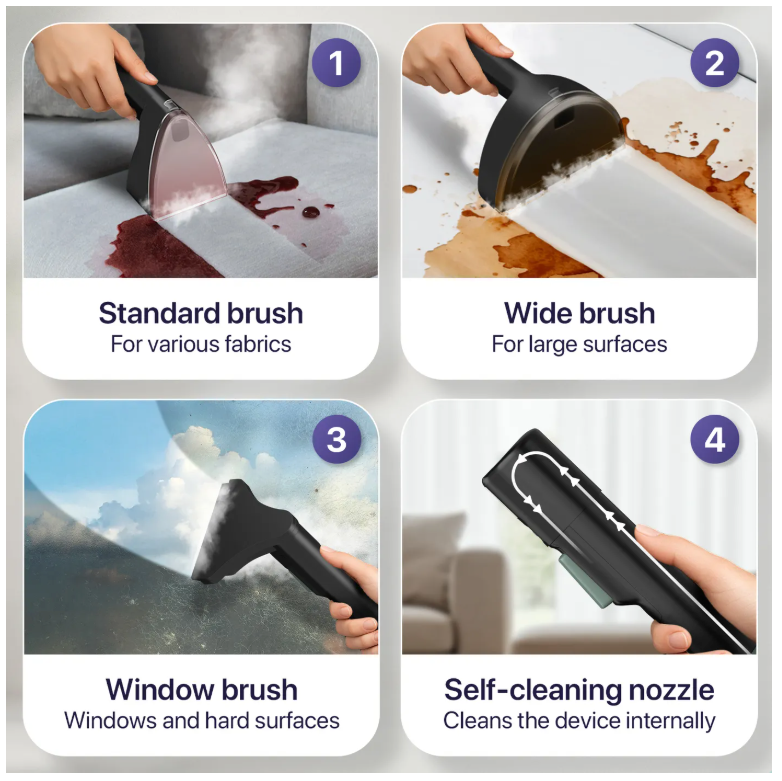 LUMAN 10 in 1 Carpet Cleaner Pro 1800W - 100°C Steam Function and Self-Cleaning - Stain Cleaner - Steam Cleaner - Seat Cleaner - Cleaner for sofa, floor, car and carpet - 7 Meter Cord