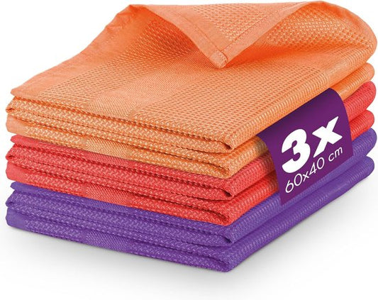 3 x chiffons de nettoyage pour la maison, chiffons de nettoyage de fenêtres non pelucheux pour des fenêtres sans traces, chiffons absorbants en microfibres pour la cuisine et la salle de bain, chiffons en microfibres, Putzuch en microfibres