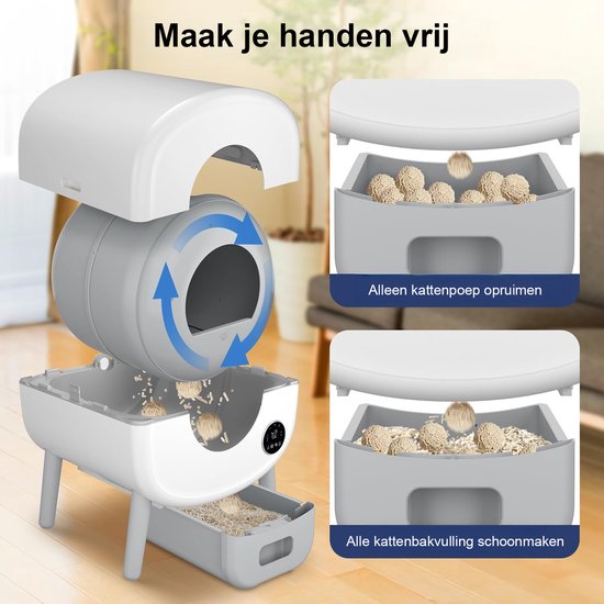 Bac à litière autonettoyant - Bac à litière automatique grande capacité - XXL 95 L - Bac à litière électrique - Avec application, tapis de bac à litière et 3 rouleaux de sacs de ramassage