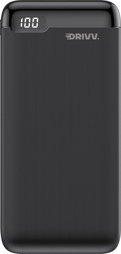 Drivv. Powerbank 20 000 mAh - Câble de charge 100w inclus - Chargeur rapide 22,5W - Quick Charge USB 3.0 - USB C - Convient à Samsung / iPhone / autres - LED - Noir, entre autres
