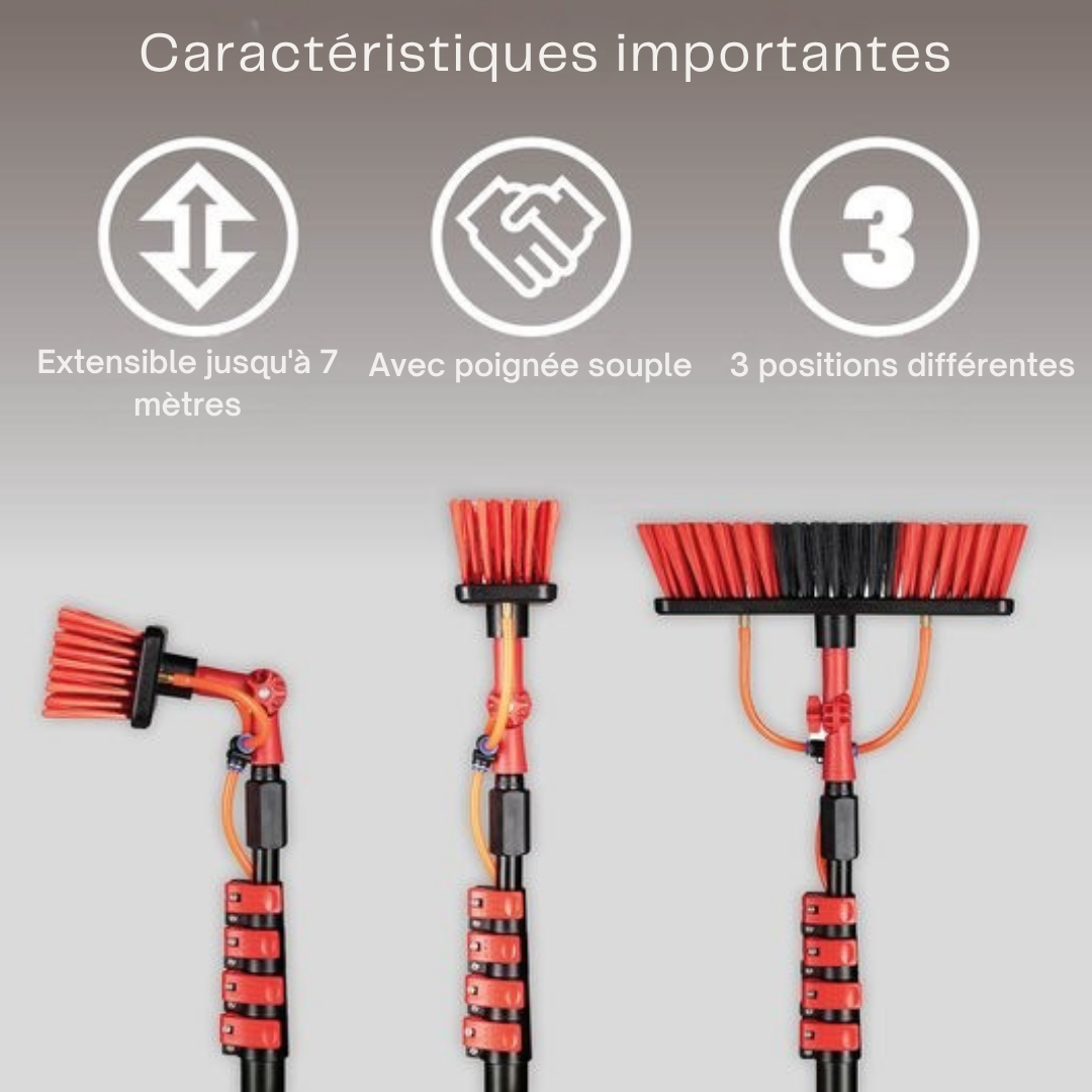Brosse à laver télescopique Shine - Jusqu'à 7 mètres - 5 pièces avec distributeur de savon - Rouge/Noir