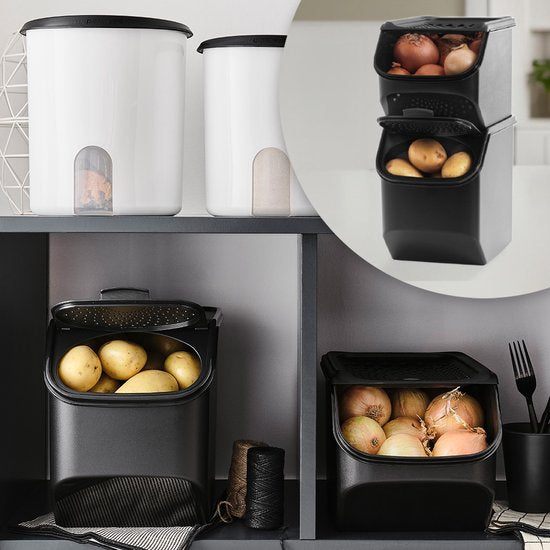 Ensemble Tupperware - PotatoSmart 8,3 L, OnionSmart 5,5 L et GarlicSmart 2,3 L - Récipients innovants pour pommes de terre, oignons et ail, assurant une circulation optimale de l'air - Conception empilable - Lavables au lave-vaisselle