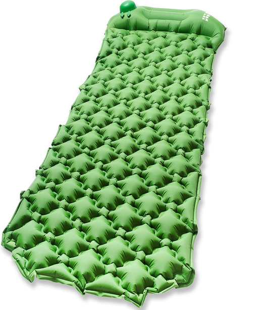 Matelas de couchage TRVLMORE - autogonflant - 1 personne - Pompe et oreiller intégrés - Vert